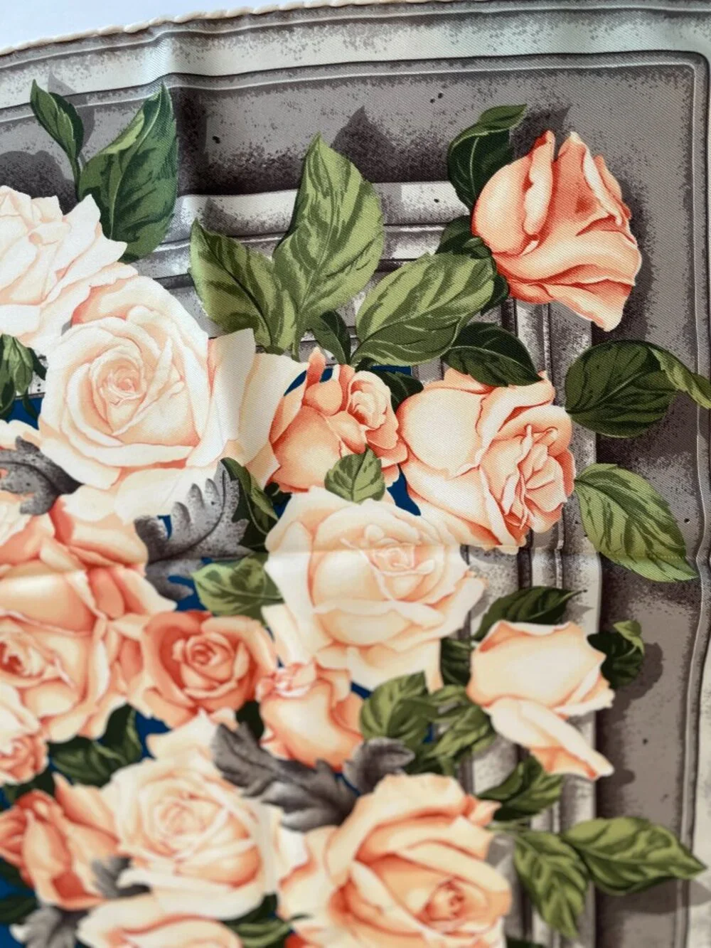 Vintage Christian Silk Scarf with Roses & Polka Dots